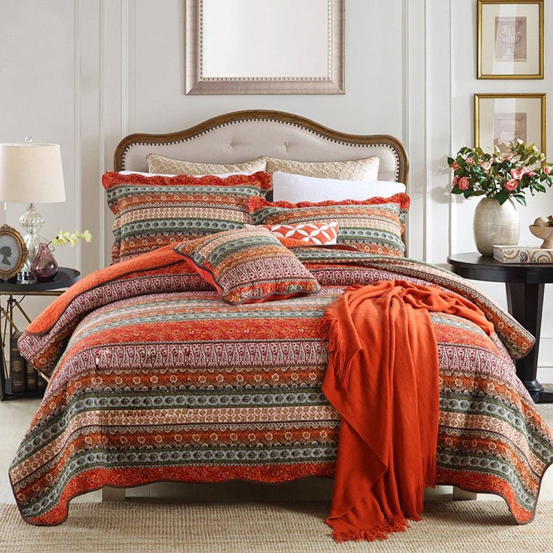 NEWLAKE Striped Classical Cotton 3-Piece Patchwork Bedspread Quilt Sets, King Size - Image 1